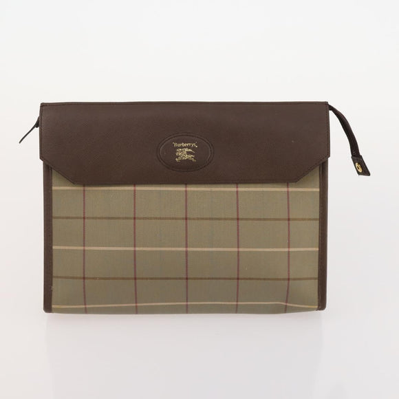 Burberrys Hermes Nova Check Hand Bag Canvas nylon 4 Set Beige Gray Auth BAZ311