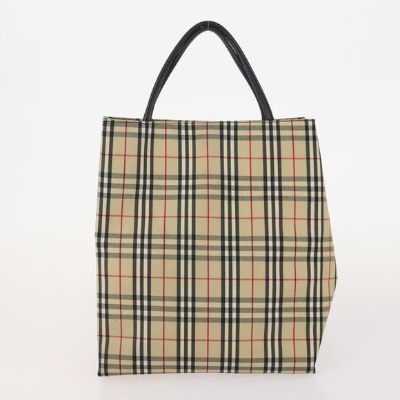 Burberrys Hermes Nova Check Hand Bag Canvas nylon 4 Set Beige Gray Auth BAZ311