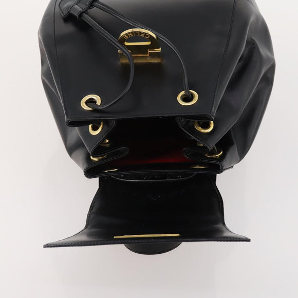 CELINE Backpack Leather Black Gold Auth BAZ409