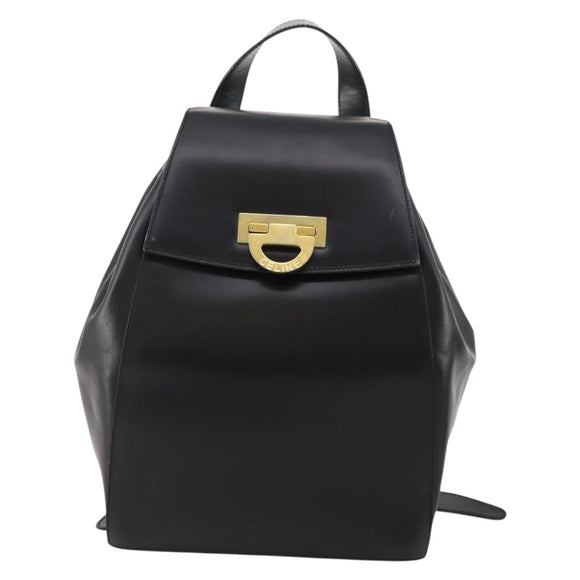 CELINE Backpack Leather Black Gold Auth BAZ409