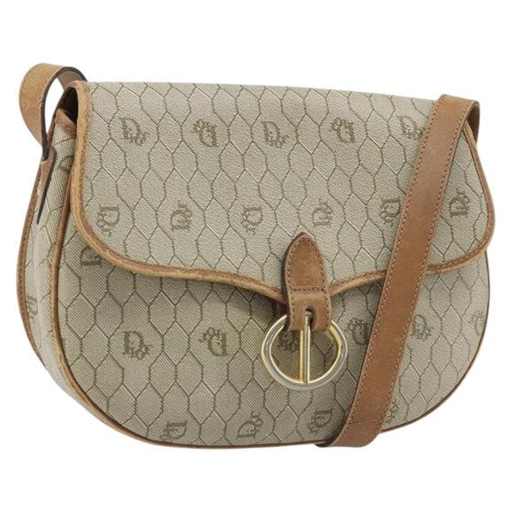 Christian Dior Honeycomb Canvas Shoulder Bag PVC Beige Gold Auth BAZ416