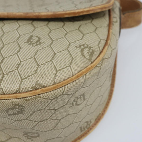 Christian Dior Honeycomb Canvas Shoulder Bag PVC Beige Gold Auth BAZ416