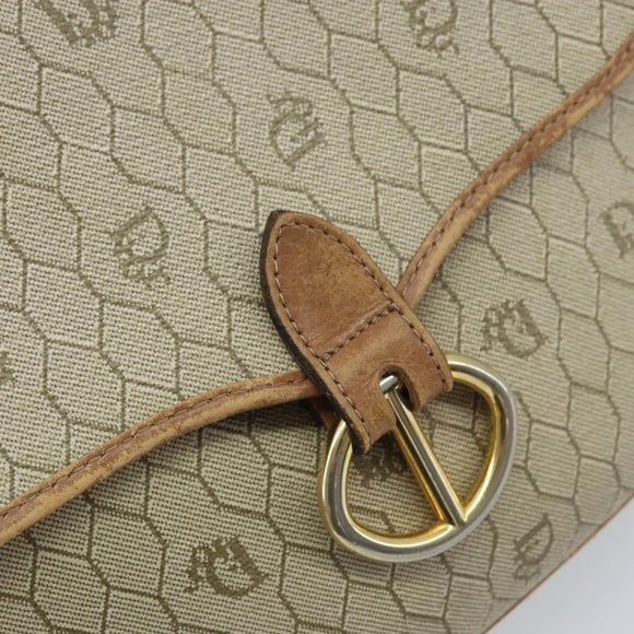 Christian Dior Honeycomb Canvas Shoulder Bag PVC Beige Gold Auth BAZ416