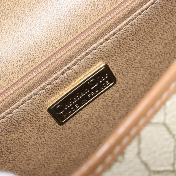 Christian Dior Honeycomb Canvas Shoulder Bag PVC Beige Gold Auth BAZ416