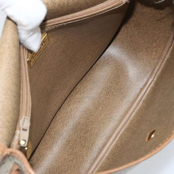 Christian Dior Honeycomb Canvas Shoulder Bag PVC Beige Gold Auth BAZ416