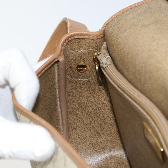 Christian Dior Honeycomb Canvas Shoulder Bag PVC Beige Gold Auth BAZ416