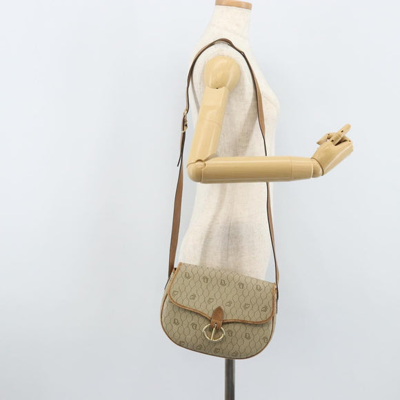 Christian Dior Honeycomb Canvas Shoulder Bag PVC Beige Gold Auth BAZ416