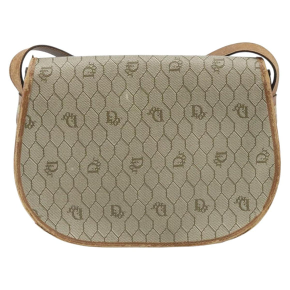 Christian Dior Honeycomb Canvas Shoulder Bag PVC Beige Gold Auth BAZ416