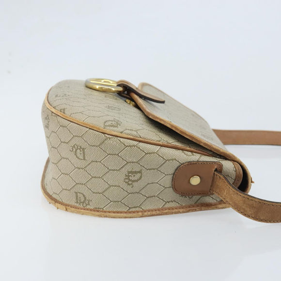 Christian Dior Honeycomb Canvas Shoulder Bag PVC Beige Gold Auth BAZ416