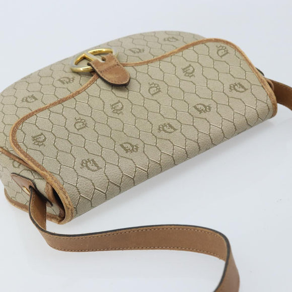 Christian Dior Honeycomb Canvas Shoulder Bag PVC Beige Gold Auth BAZ416