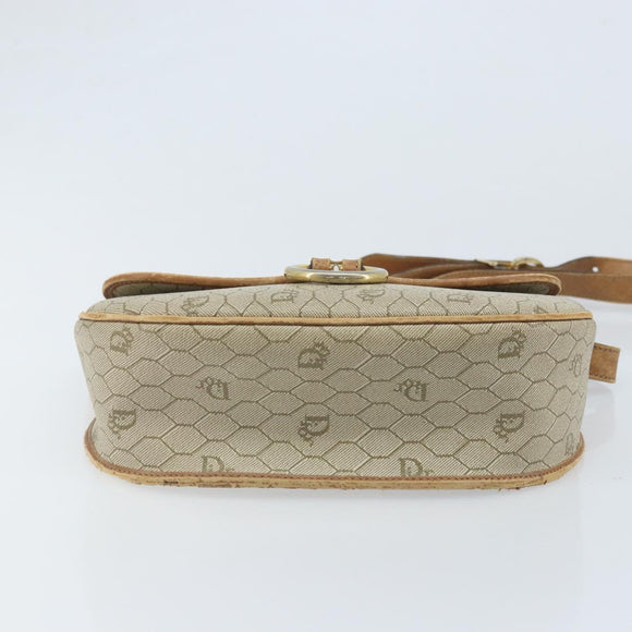 Christian Dior Honeycomb Canvas Shoulder Bag PVC Beige Gold Auth BAZ416