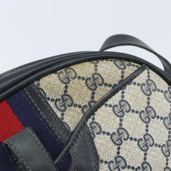 GUCCI GG Supreme Sherry Line Shoulder Bag PVC Navy Gold Auth BAZ417