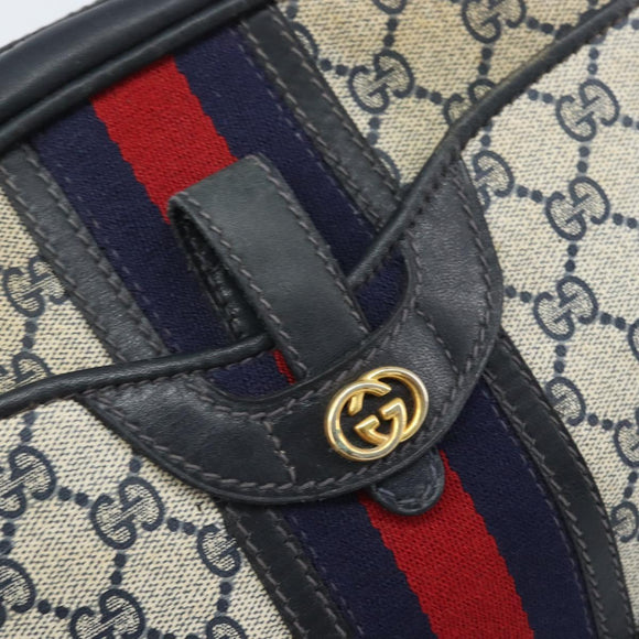 GUCCI GG Supreme Sherry Line Shoulder Bag PVC Navy Gold Auth BAZ417