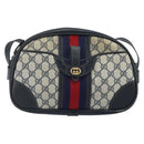 GUCCI GG Supreme Sherry Line Shoulder Bag PVC Navy Gold Auth BAZ417-2