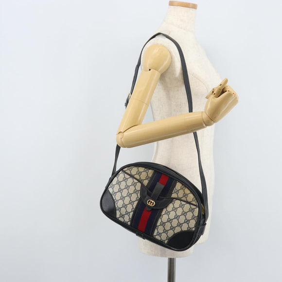 GUCCI GG Supreme Sherry Line Shoulder Bag PVC Navy Gold Auth BAZ417