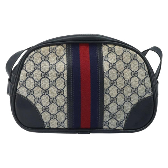 GUCCI GG Supreme Sherry Line Shoulder Bag PVC Navy Gold Auth BAZ417