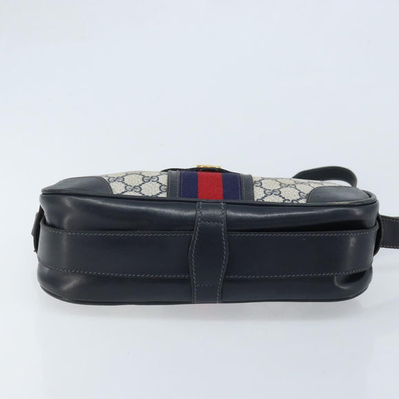 GUCCI GG Supreme Sherry Line Shoulder Bag PVC Navy Gold Auth BAZ417