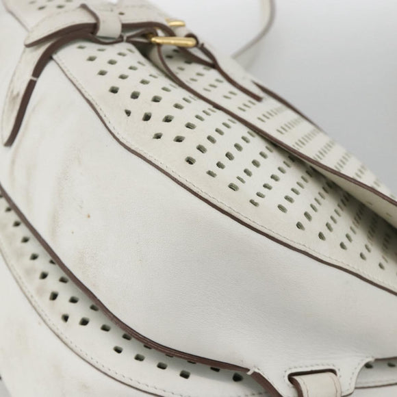 LOUIS VUITTON Leather Perfo Saumur 30 Shoulder Bag White M93997 LV Auth BAZ425A