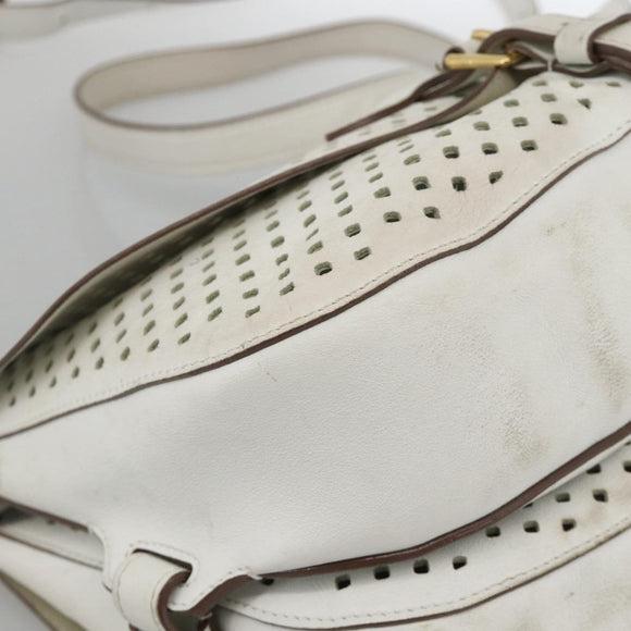 LOUIS VUITTON Leather Perfo Saumur 30 Shoulder Bag White M93997 LV Auth BAZ425A