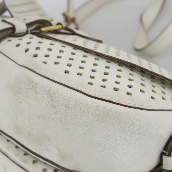 LOUIS VUITTON Leather Perfo Saumur 30 Shoulder Bag White M93997 LV Auth BAZ425A