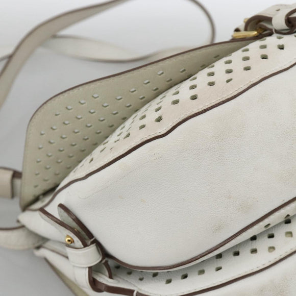 LOUIS VUITTON Leather Perfo Saumur 30 Shoulder Bag White M93997 LV Auth BAZ425A