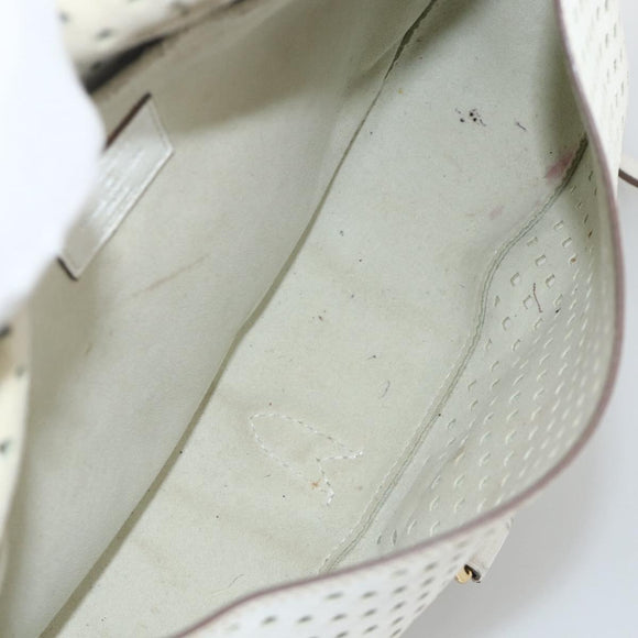 LOUIS VUITTON Leather Perfo Saumur 30 Shoulder Bag White M93997 LV Auth BAZ425A