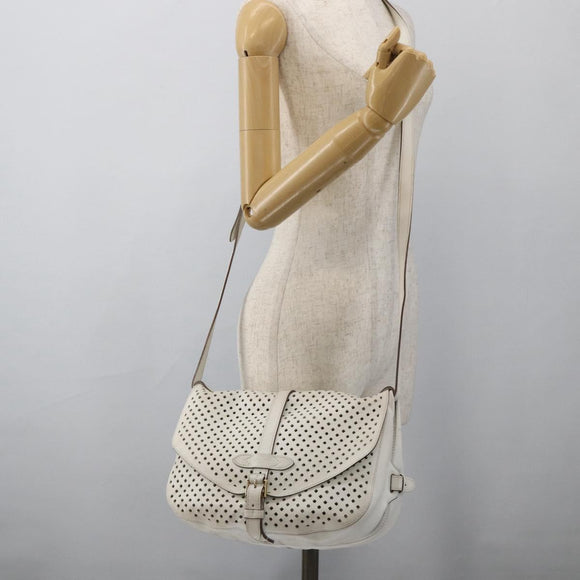 LOUIS VUITTON Leather Perfo Saumur 30 Shoulder Bag White M93997 LV Auth BAZ425A