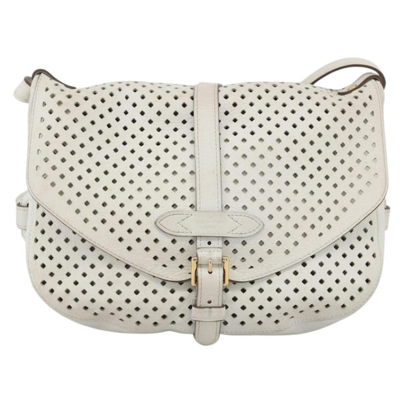 LOUIS VUITTON Leather Perfo Saumur 30 Shoulder Bag White M93997 LV Auth BAZ425A