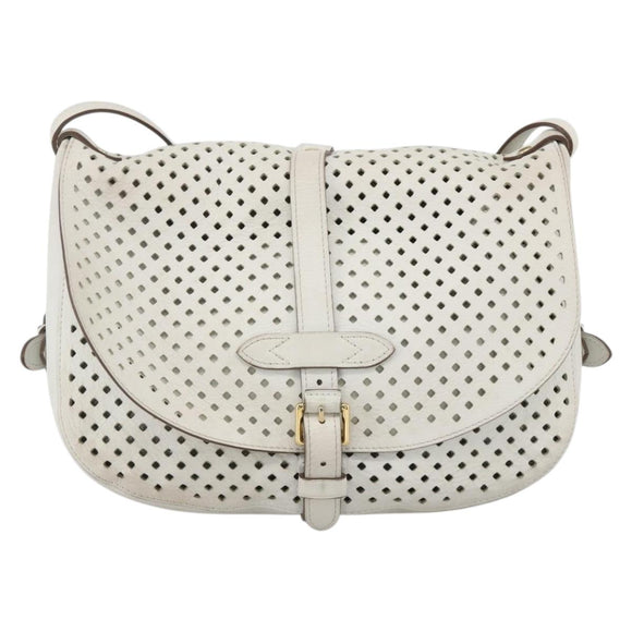 LOUIS VUITTON Leather Perfo Saumur 30 Shoulder Bag White M93997 LV Auth BAZ425A