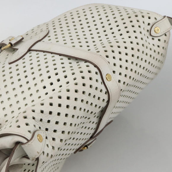 LOUIS VUITTON Leather Perfo Saumur 30 Shoulder Bag White M93997 LV Auth BAZ425A