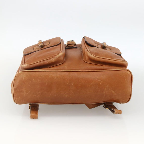 GUCCI Bamboo Backpack Leather Brown Gold 003.58.0016 Auth BAZ426