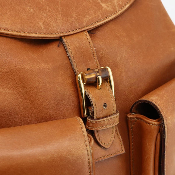 GUCCI Bamboo Backpack Leather Brown Gold 003.58.0016 Auth BAZ426