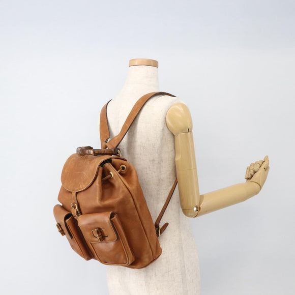 GUCCI Bamboo Backpack Leather Brown Gold 003.58.0016 Auth BAZ426