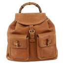 GUCCI Bamboo Backpack Leather Brown Gold 003.58.0016 Auth BAZ426-13