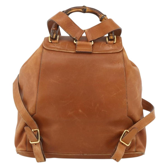 GUCCI Bamboo Backpack Leather Brown Gold 003.58.0016 Auth BAZ426
