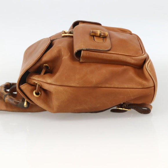GUCCI Bamboo Backpack Leather Brown Gold 003.58.0016 Auth BAZ426