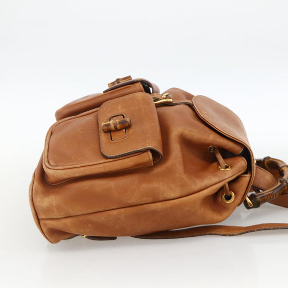 GUCCI Bamboo Backpack Leather Brown Gold 003.58.0016 Auth BAZ426