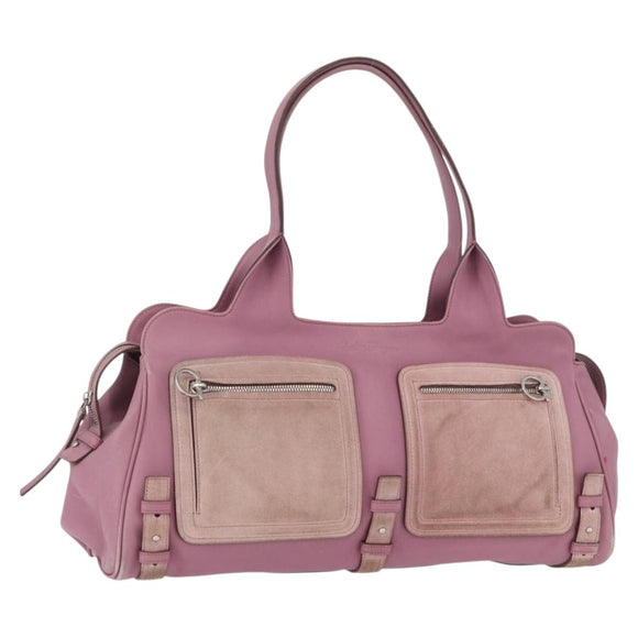 Salvatore Ferragamo Gancini Tote Bag Leather Pink Silver Auth BAZ427