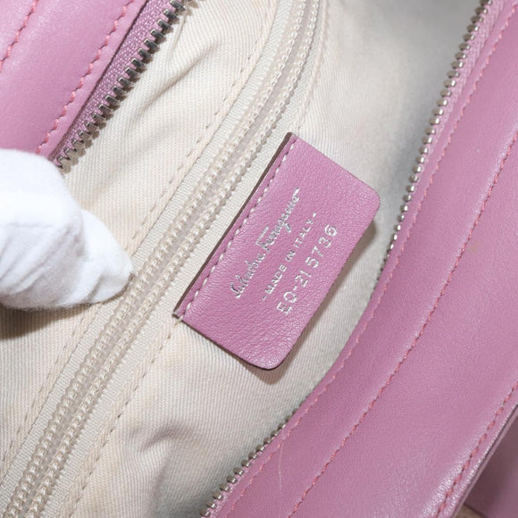 Salvatore Ferragamo Gancini Tote Bag Leather Pink Silver Auth BAZ427