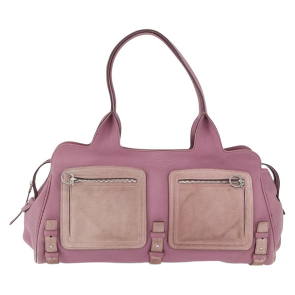 Salvatore Ferragamo Gancini Tote Bag Leather Pink Silver Auth BAZ427