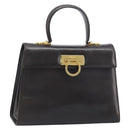 Salvatore Ferragamo Gancini Hand Bag Leather 2way Dark Brown Gold Auth BAZ434-1