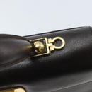 Salvatore Ferragamo Gancini Hand Bag Leather 2way Dark Brown Gold Auth BAZ434-14