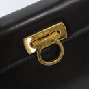 Salvatore Ferragamo Gancini Hand Bag Leather 2way Dark Brown Gold Auth BAZ434-15