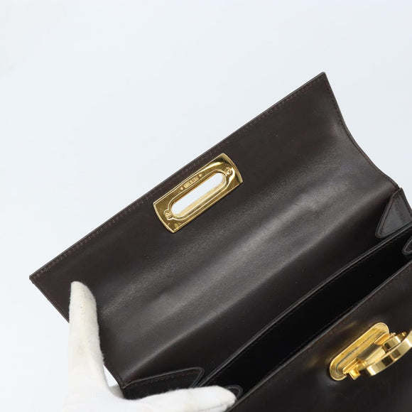 Salvatore Ferragamo Gancini Hand Bag Leather 2way Dark Brown Gold Auth BAZ434