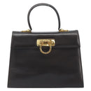 Salvatore Ferragamo Gancini Hand Bag Leather 2way Dark Brown Gold Auth BAZ434-2