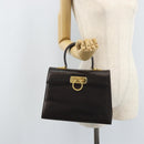 Salvatore Ferragamo Gancini Hand Bag Leather 2way Dark Brown Gold Auth BAZ434-24