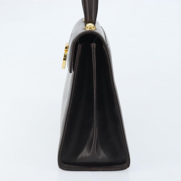 Salvatore Ferragamo Gancini Hand Bag Leather 2way Dark Brown Gold Auth BAZ434