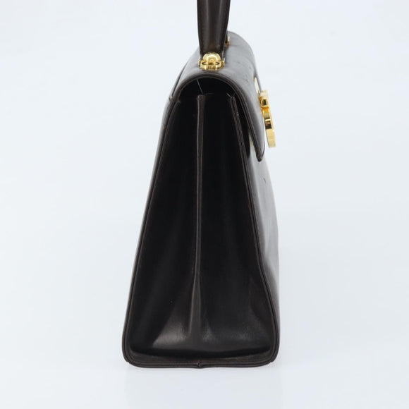 Salvatore Ferragamo Gancini Hand Bag Leather 2way Dark Brown Gold Auth BAZ434