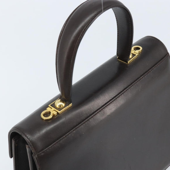 Salvatore Ferragamo Gancini Hand Bag Leather 2way Dark Brown Gold Auth BAZ434