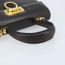 Salvatore Ferragamo Gancini Hand Bag Leather 2way Dark Brown Gold Auth BAZ434-7